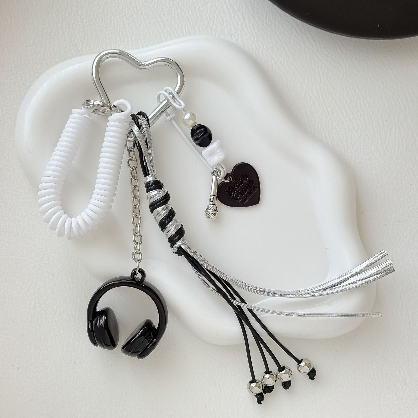 Headphone Music Bag Charm Keychain with Tassel & Beads