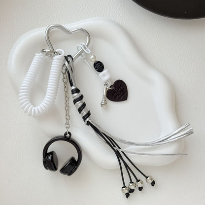 Headphone Music Bag Charm Keychain with Tassel & Beads