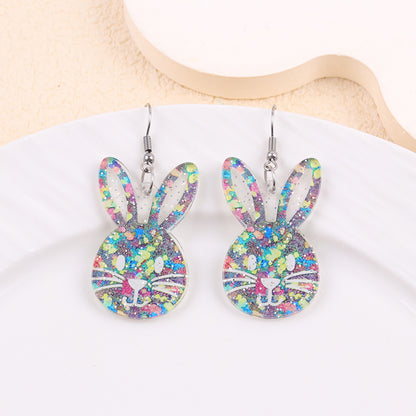 Easter Asymmetrical Bunny & Egg Acrylic Stud Earrings Creative Mismatch Ear Jewelry