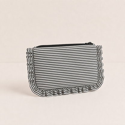 Striped Ruffle Cosmetic Bag – Toiletry & Travel Pouch