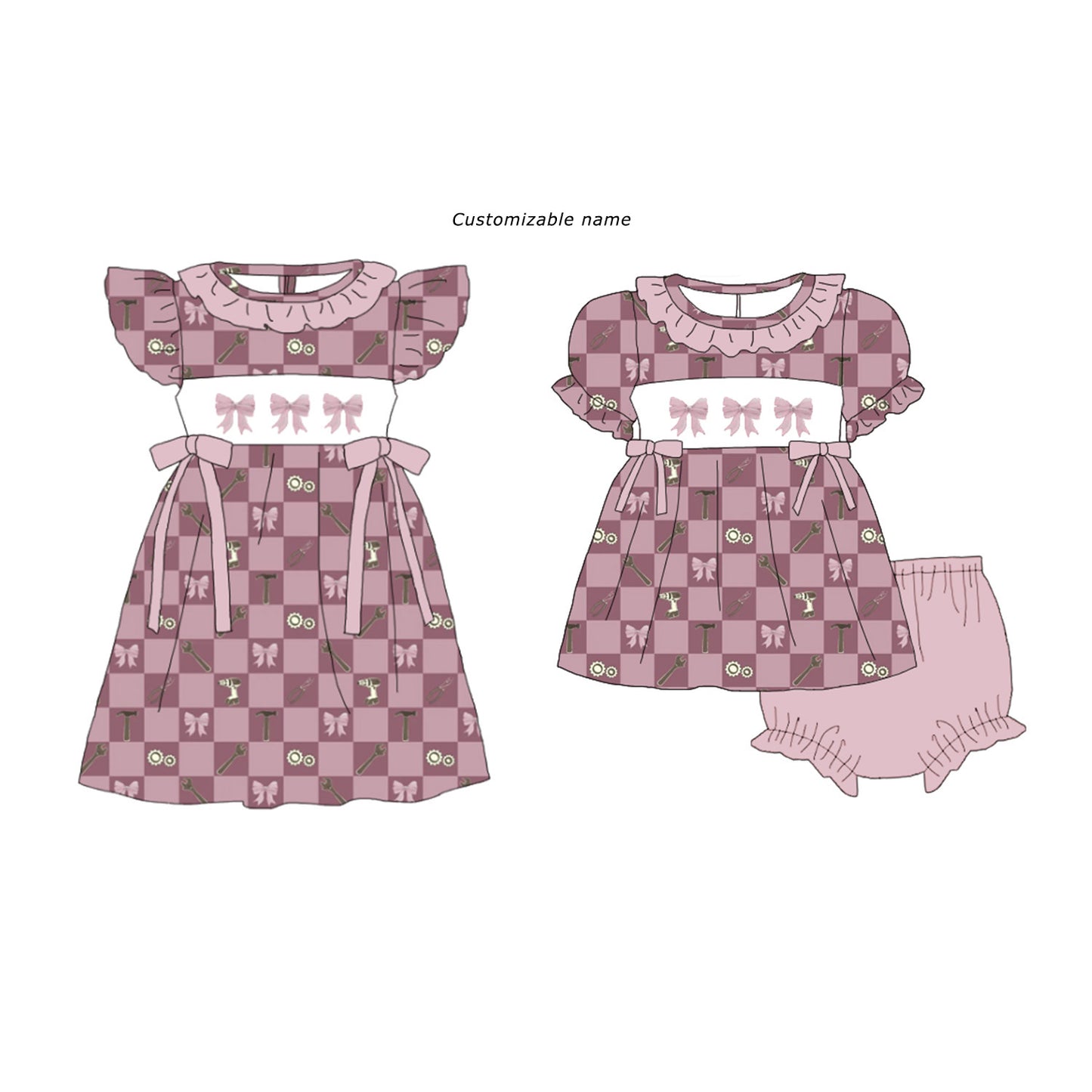 Summer Sweet Blooms for Little Ones – Bow Embroidered Smocked Pink Plaid Set
