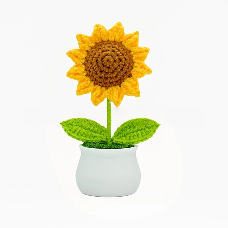 Handmade Crochet Sunflower &Smiley Face Colorful Yarn Knitted Flower Gift (Single Stem)
