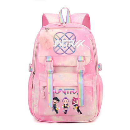 Kpop Demon Hunters Rainbow Print Backpack, Lightweight Student School Bag
