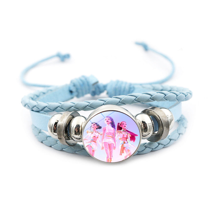 K-POP Demon Hunters & Gaza Boy Group Bracelet Adjustable Braided Leather Fan Jewelry Available in 3 Colors