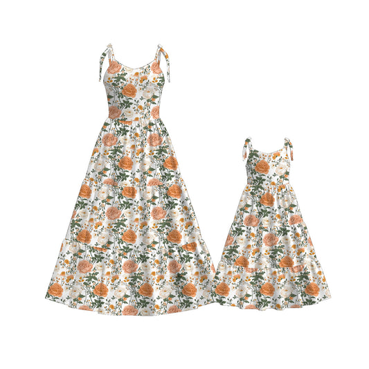Mommy and Me Yellow Floral Print Summer Soft Maxi Dress