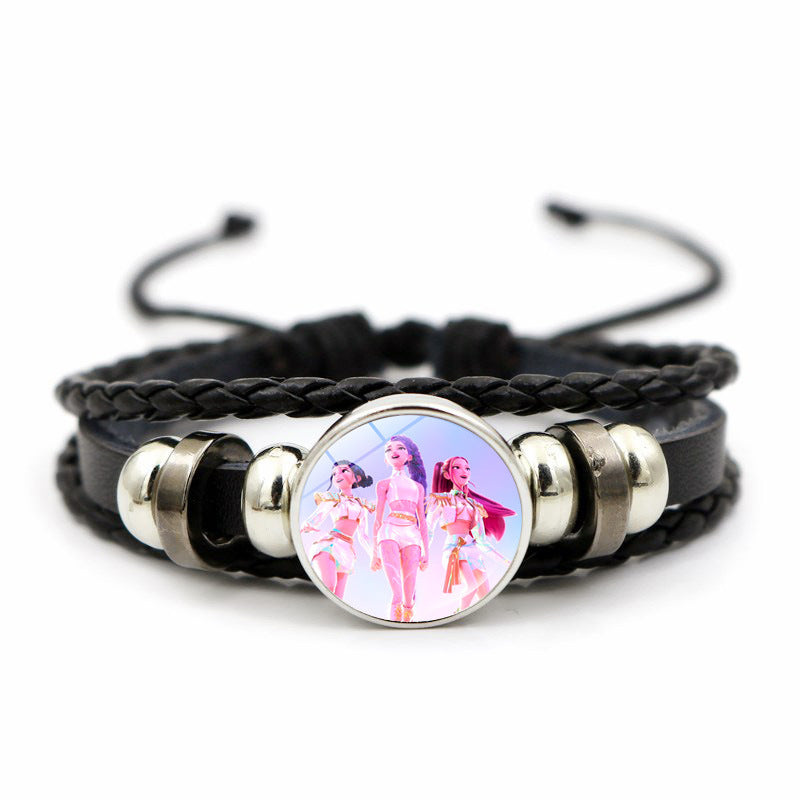 K-POP Demon Hunters & Gaza Boy Group Bracelet Adjustable Braided Leather Fan Jewelry Available in 3 Colors