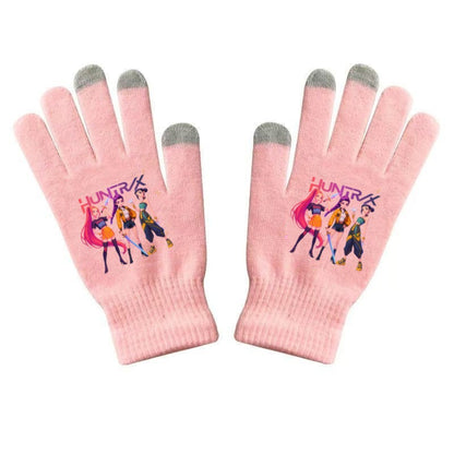 K-Pop Demon Hunters Kids Gloves for Boys and Girls Warm Dopamine Style Knitted Printed Gloves for Fall and Winter