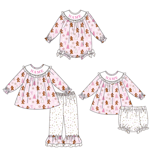 Christmas Smocked Embroidery Custom Name Gingerbread Outfit Collection