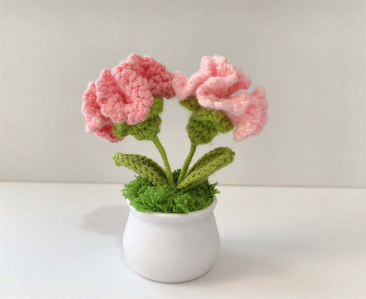Handmade Knitted Flower Pot – Yarn Sunflower, Carnation & Tulip Desk Decor