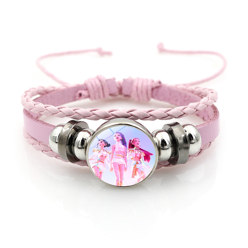K-POP Demon Hunters & Gaza Boy Group Bracelet Adjustable Braided Leather Fan Jewelry Available in 3 Colors