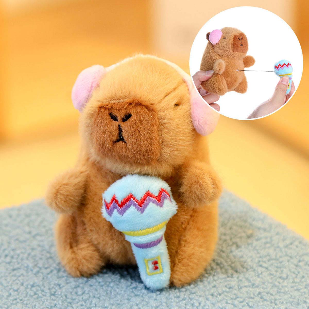Interactive Capybara Plush Keychain – Pull-String Wiggling Bag Charm