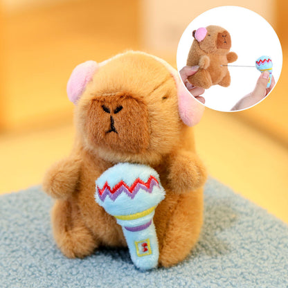 Interactive Capybara Plush Keychain – Pull-String Wiggling Bag Charm