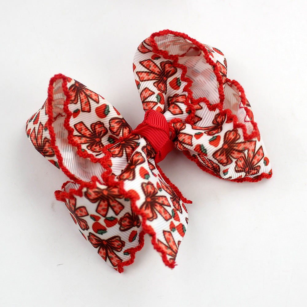 Embroidered Scalloped Edge Hair Bows – Floral Farmhouse Bow Hair Clips, 10-Pack