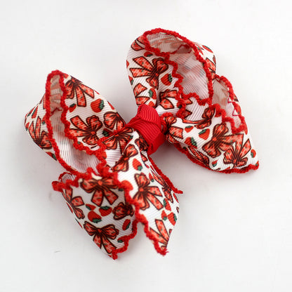 Embroidered Scalloped Edge Hair Bows – Floral Farmhouse Bow Hair Clips, 10-Pack