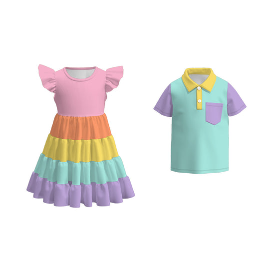 New Arrival | Pastel Colorblock Dress & Polo Set for Kids