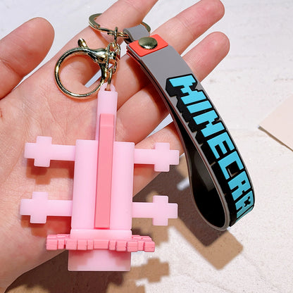 Pixel Block Style PVC Silicone Keychain Cartoon Figure Key Ring & Bag Charm