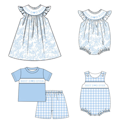 Girls Summer Sibling Kids "BEST DAD EVER" Smocked Clothes