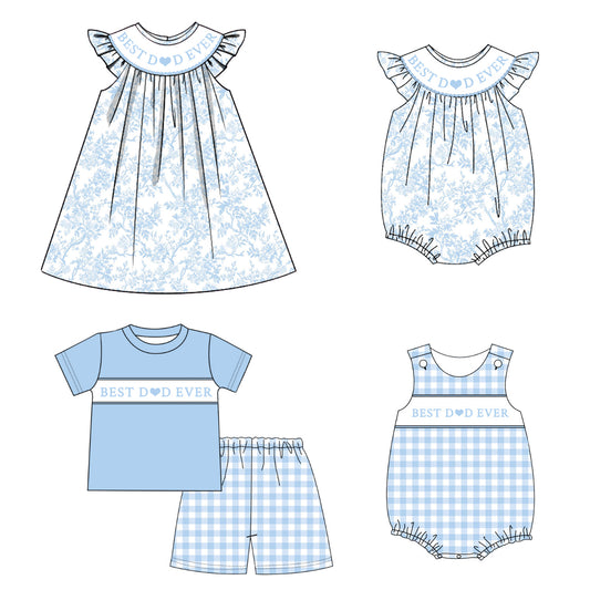 Girls Summer Sibling Kids "BEST DAD EVER" Smocked Clothes
