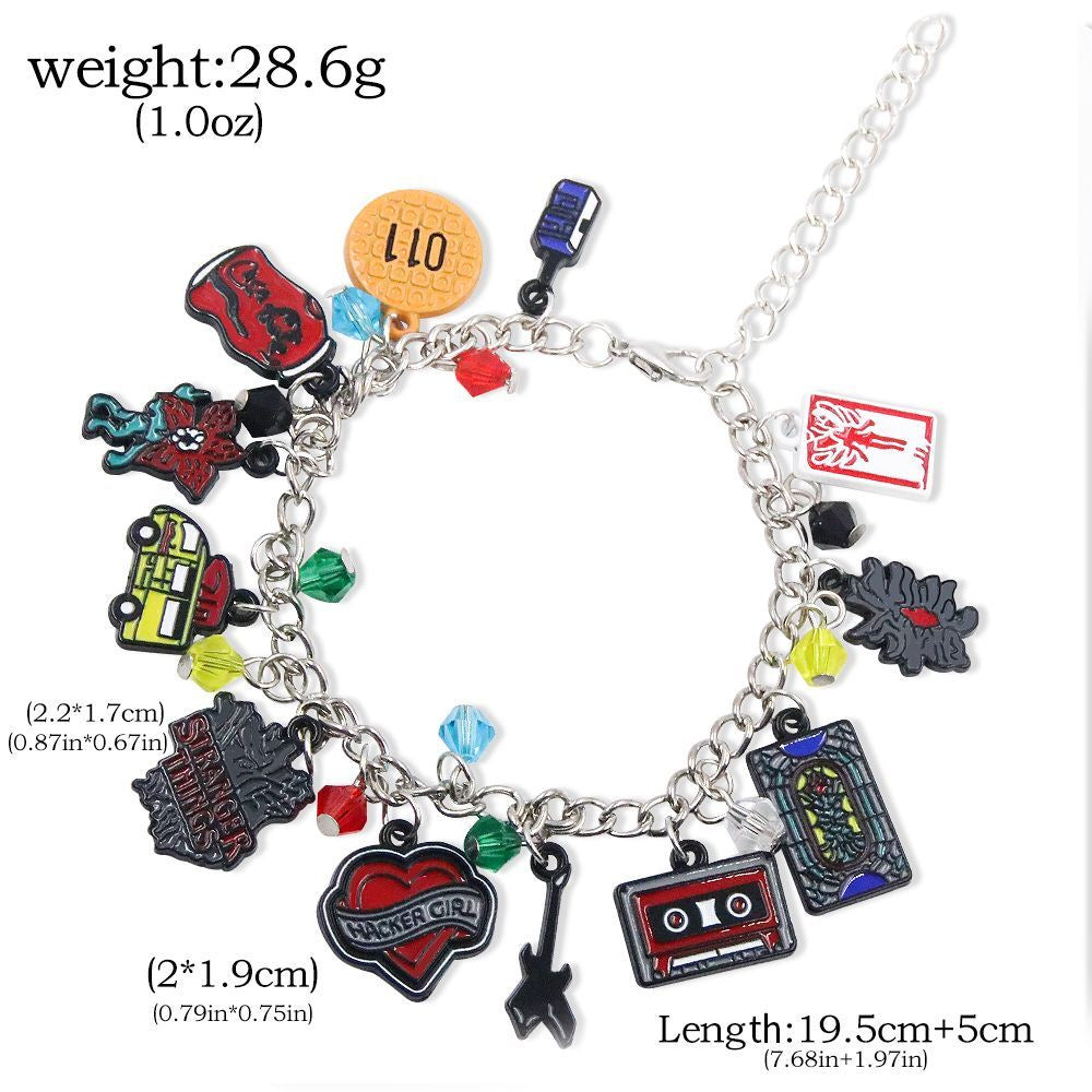 Stranger Things Inspired Jewelry Set Letter Alloy Pendant Necklace & Bracelet Trendy Collectible Accessories