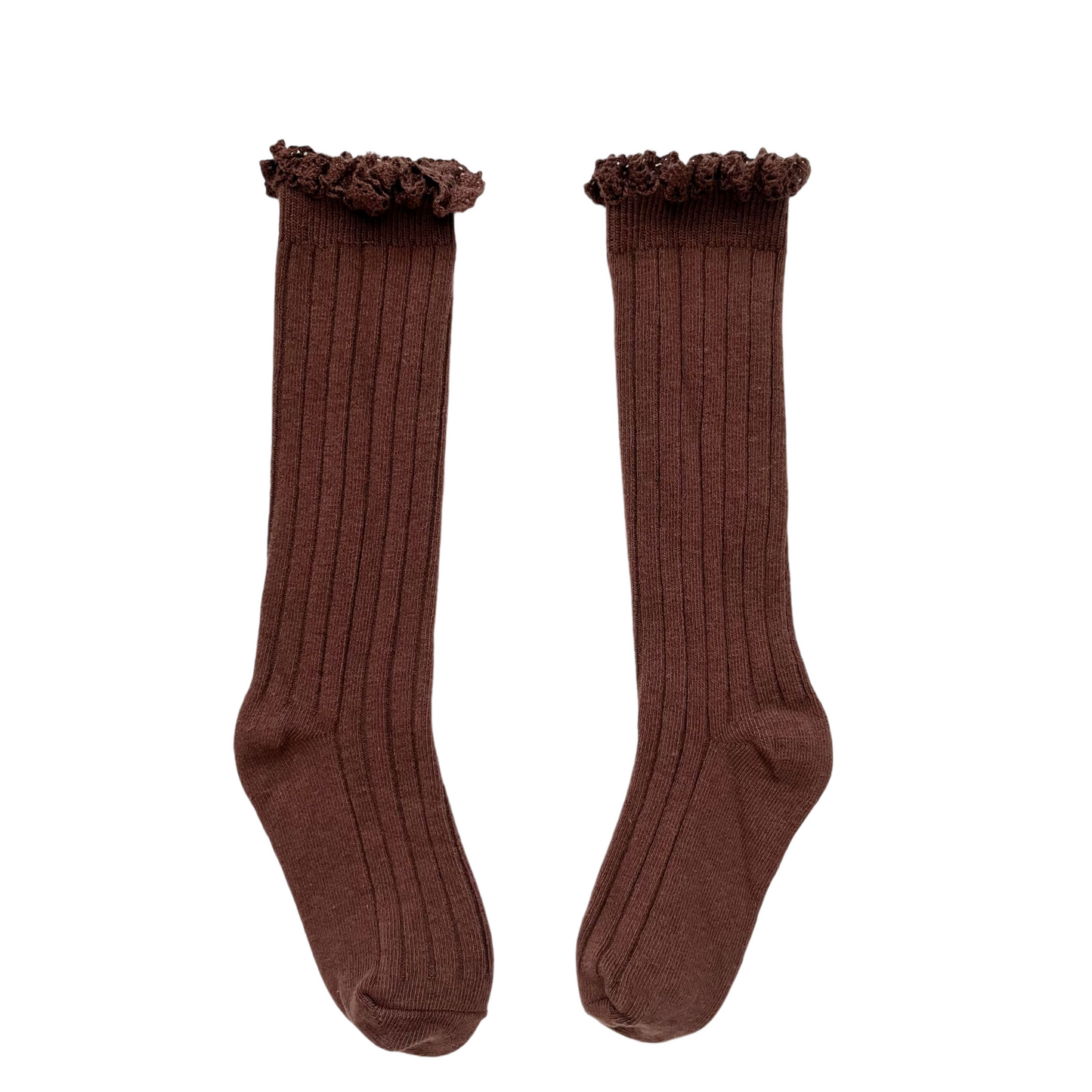 Kids Solid Color Mid-Calf Socks Combed Cotton Lace Trim Frilly Socks Spring & Autumn Wear