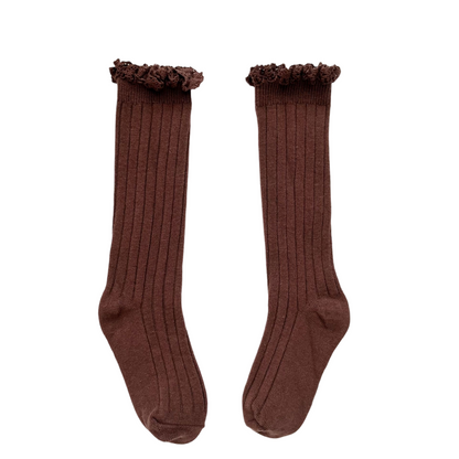 Kids Solid Color Mid-Calf Socks Combed Cotton Lace Trim Frilly Socks Spring & Autumn Wear