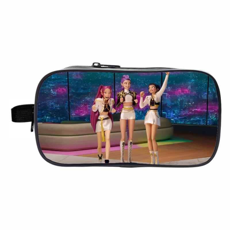 K-Pop Demon Hunters Pencil Case Large Capacity Double-Layer Student Pen Bag Trendy Stationery Organizer