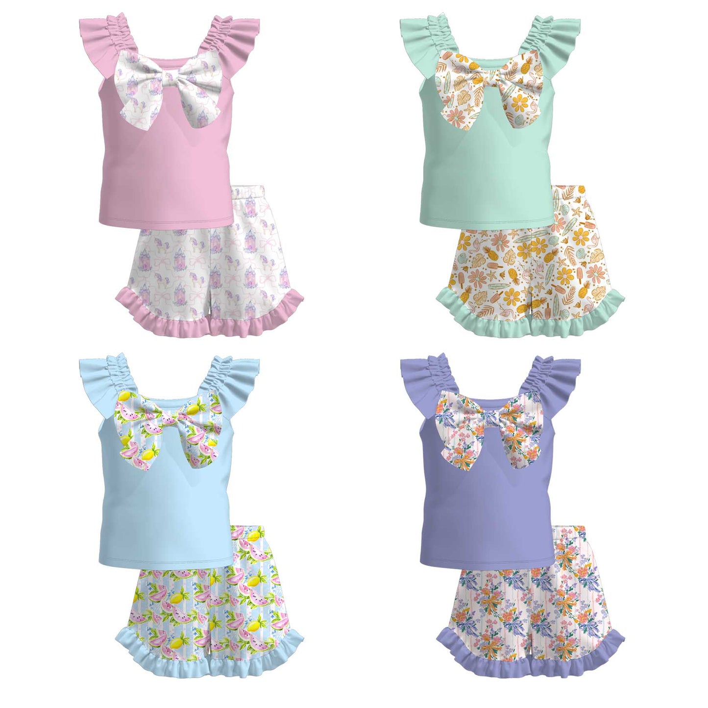 Spring Summer Printed Bow Short Set Collection