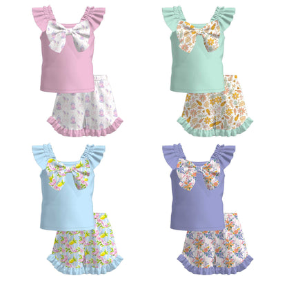 Spring Summer Printed Bow Short Set Collection