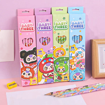 12pcs Cartoon Character 2B Pencils Set Sketching, Drawing & Writing Pencil Set