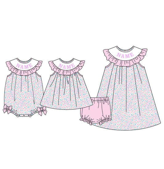 Sweet Blooms for Little Ones – Custom Name Smocked Lavender Pink Floral Set