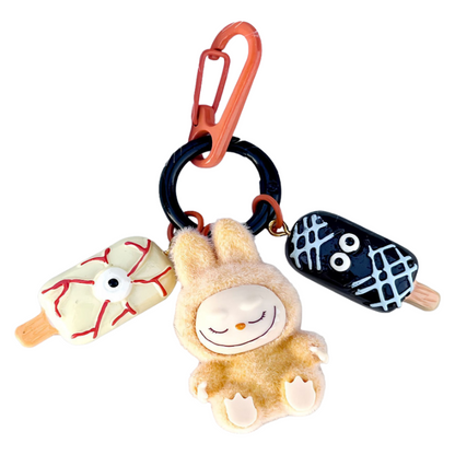 Labubu Halloween Flocked Mini Toy Keychain – Cute Gift Bag Charm & Car Key Pendant