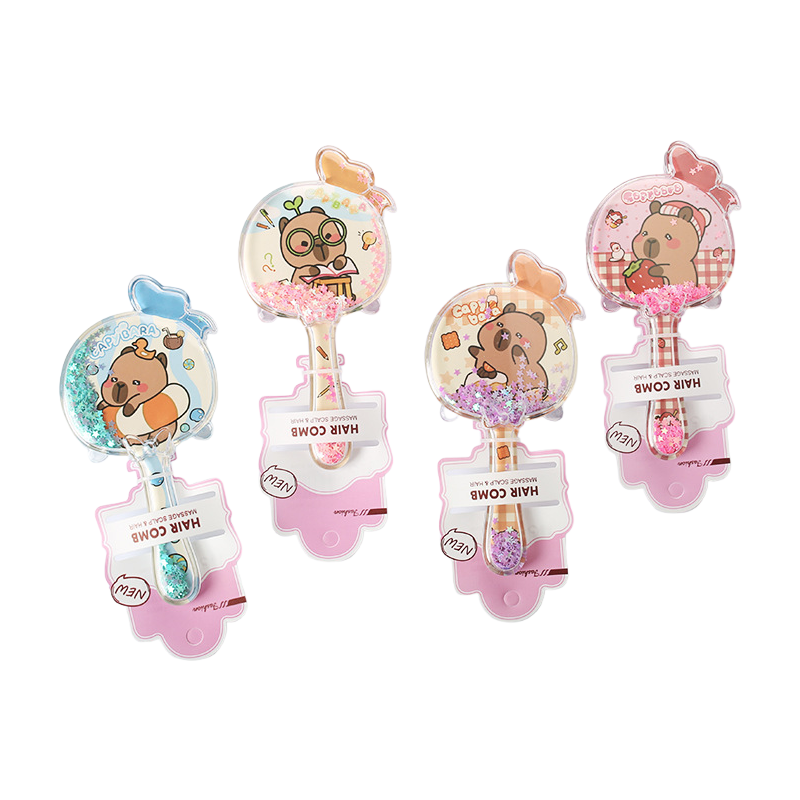 Kids Glitter Hair Brush Cartoon Princess Cushion Detangling Comb, Scalp Massage Brush Random Colors