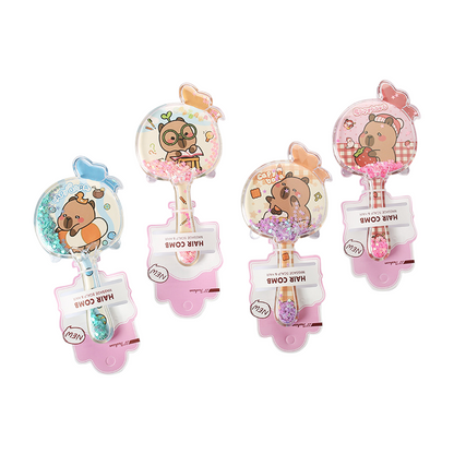 Kids Glitter Hair Brush Cartoon Princess Cushion Detangling Comb, Scalp Massage Brush Random Colors