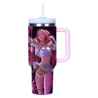 KPOP Demon Hunters 40oz Insulated Tumbler with Handle and Straw Car Travel Mug, Hot & Cold Stainless Steel Cup