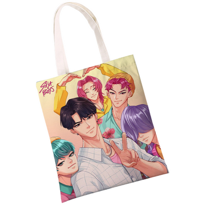K-Pop Demon Hunters & Fansa Boy Group Double-Sided Printed Canvas Tote Bag, Large Capacity Shoulder Bag