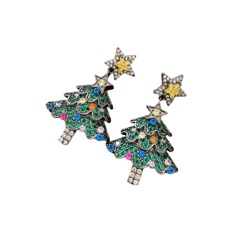 2025 Christmas New Design Velvet Bow Earrings Elegant Large Bow and Christmas Tree Festive Statement Earrings