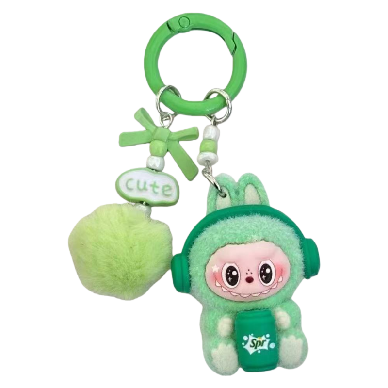 New Flocked Keychain Plush Pendant Labubu Headphone Figure Creative Hanging Ornament