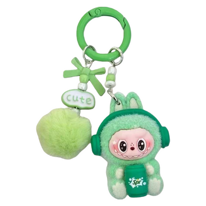 New Flocked Keychain Plush Pendant Labubu Headphone Figure Creative Hanging Ornament
