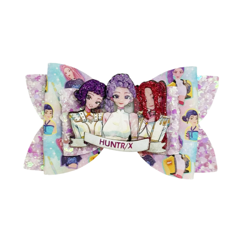 Kids K-Pop Demon Hunter Glitter Bow Hair Clips, Cute Cartoon Character Barrettes