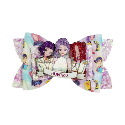 Kids K-Pop Demon Hunter Glitter Bow Hair Clips, Cute Cartoon Character Barrettes