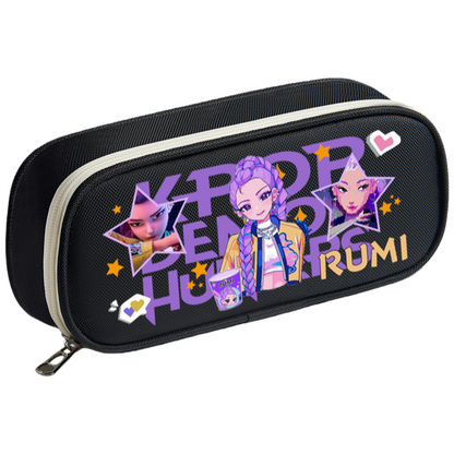 K-Pop Demon Hunters Pencil Case Large Capacity 3-compartment Pen Bag Trendy Stationery Organizer Office Supplies