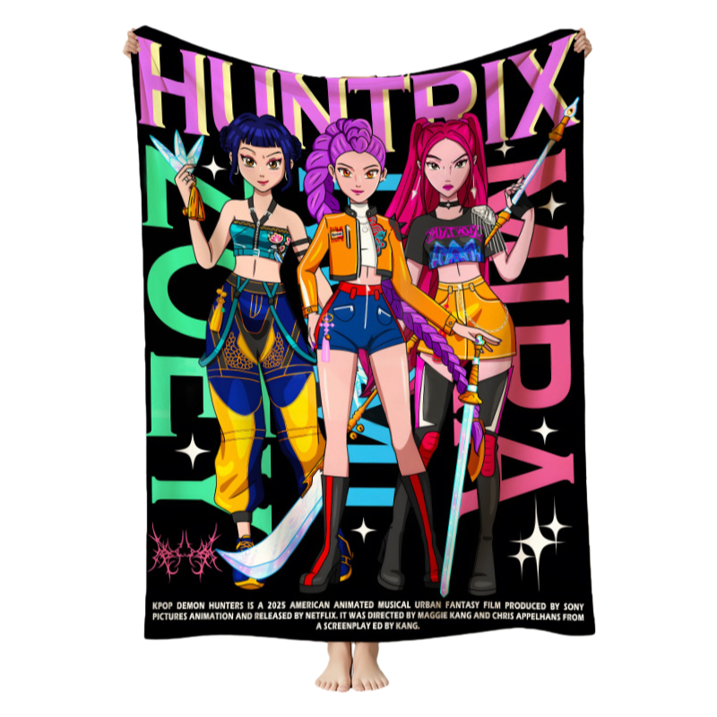 New K-pop Demon Hunters Plush Throw Blanket Flannel Nap Blanket for Sofa or Bed