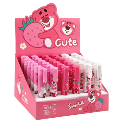 Press-to-Advance Mechanical Eraser Set Character Themed Pencil Erasers in Storage Case