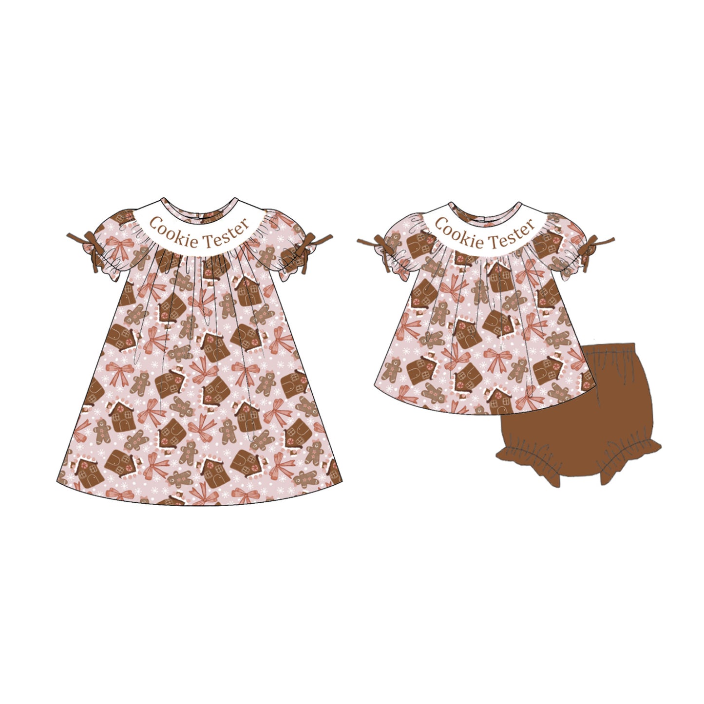 Girls Christmas "Cookie Tester" Smock Embroidery Collection Clothes