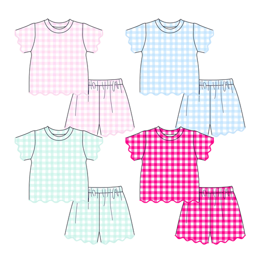 Summer Color Plaid Soft Scallop Trim Short Set