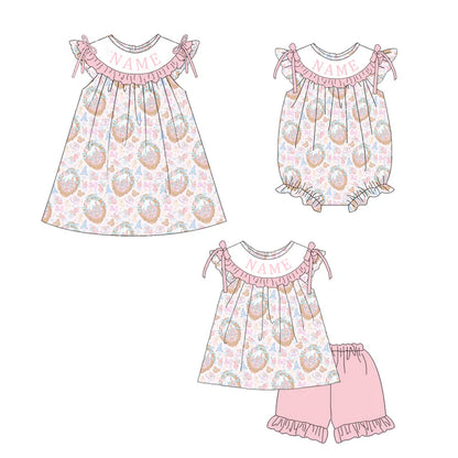 Summer Girls Pink Castle Custom Name Smocked Embroidery Set Collection