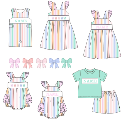 Summer Pastel Stripe Princess Kids Outfits | Personalized Name Collection