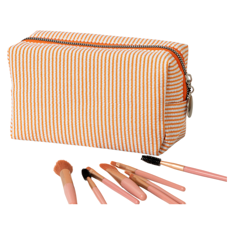Seersucker Striped Makeup Pouch Travel Toiletry Storage Bag