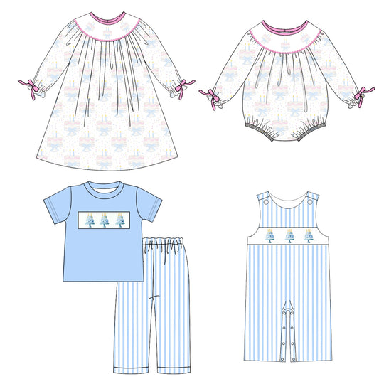 Birthday Kids Cake Smocked Embroidered Summer Outfit Set