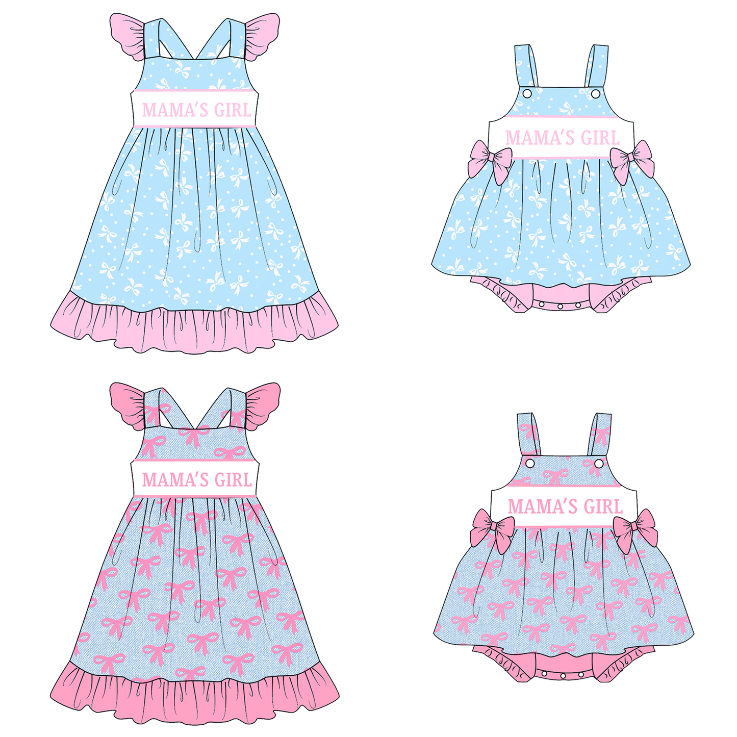 2026 Spring Summer MAMA'S GIRL Embroidery Bow Outfits Collection